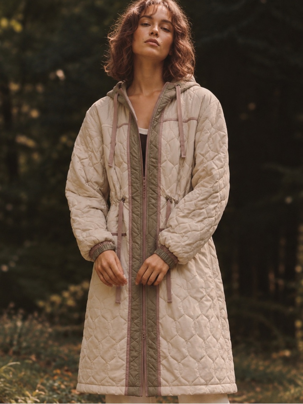 NWT Anthro Daily Practice Long Hooded Quilted Zip  Front Oversized Jacket, XS